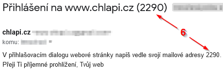 Ukázka došlého mailu s PINem.